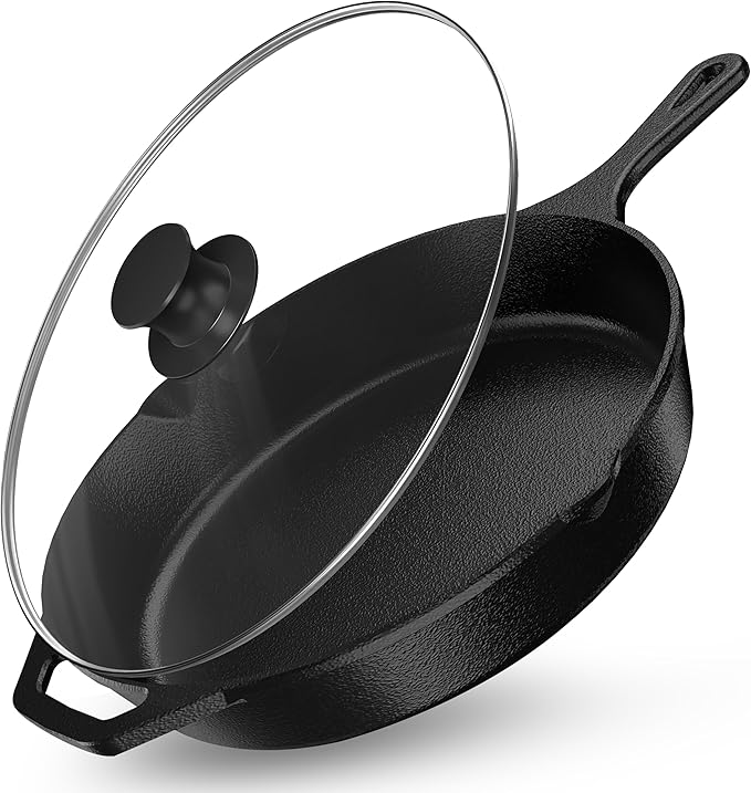 Utopia Kitchen Premium Saute Frying Pan 12 Inch, Cast Iron Chefs Pan, Pre Seasoned Cast iron Skillet With Lid, Safe Grill Cookware for Indoor & Outdoor Use, Black by UTOPIAKITCHEN