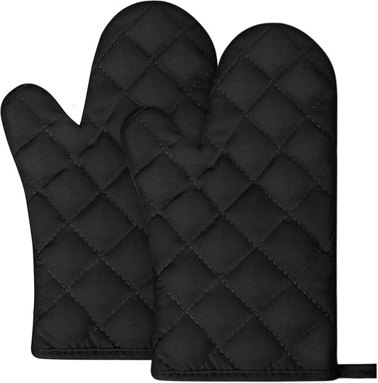 AUAUY 1 Pair Oven Mitts, Heat Resistant BBQ Gloves-Oven Mitts with Recycled Infill Cotton Non-Slip Cooking Gloves for BBQ Kitchen Baking Cooking - Black by AUAUY