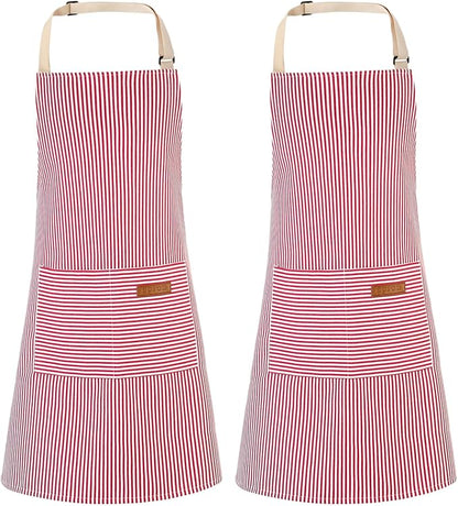 2 Pack Stripes Kids Apron, Kids Cooking Aprons with 2 Pockets, Cute Aprons for Cooking for Boys and Girls