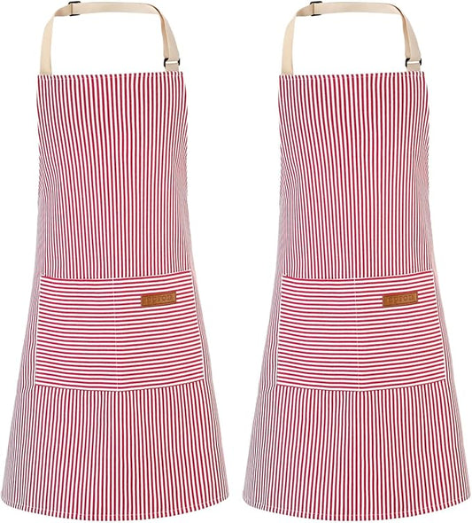 2 Pack Stripes Kids Apron, Kids Cooking Aprons with 2 Pockets, Cute Aprons for Cooking for Boys and Girls