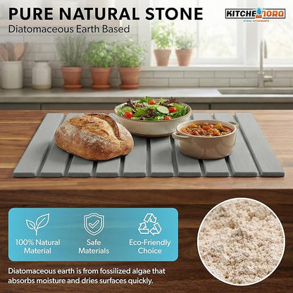 Stone Drying Mat for Kitchen Counter - Super Absorbent, 30sec Fast-Drying Diatomite Dish Mat, Collapsible for Kitchen.