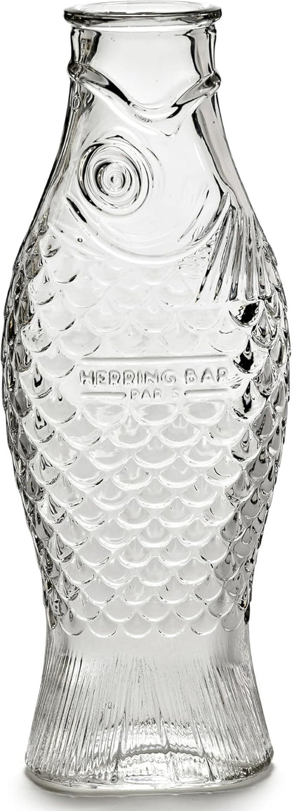 Serax Glass Water Pitcher | Fish & Fish glassware by Paola Navone | Wine Carafe Decanter 28.74 fl oz | Clear Bottle Container for hot and cold Drinks | Beverage Dispenser for Fridge | Suitable as Vase