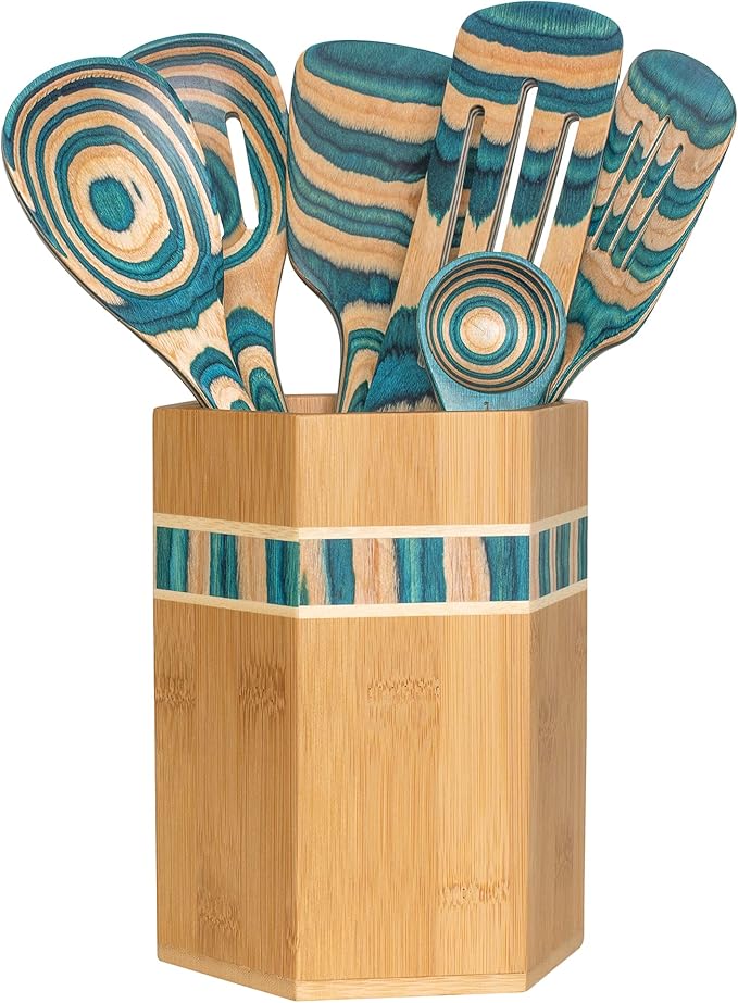 Totally Bamboo Baltique Mykonos Collection Kitchen Utensil Holder, Large Cooking Utensil Crock for Countertop