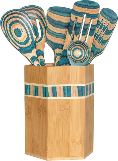 Totally Bamboo Baltique Mykonos Collection Kitchen Utensil Holder, Large Cooking Utensil Crock for Countertop
