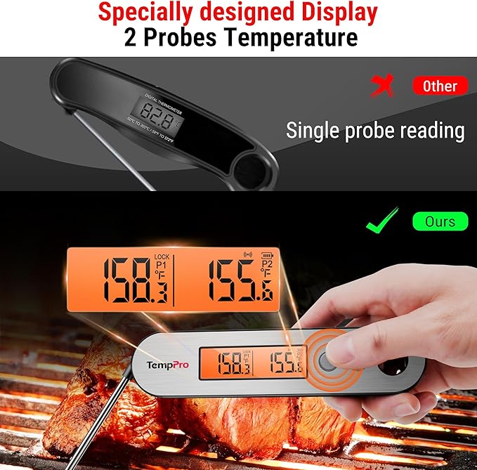 TempPro TP610 Rechargeable Instant Read Thermometer for Cooking, Stainless Steel Meat Thermometer Digital with Alarm, Waterproof Cooking Thermometer for Grill, Smoker, BBQ, Oven(Previously ThermoPro) - Image 5