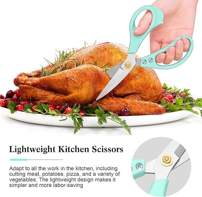 All Purpose Kitchen Scissors, Kitchen Shears Heavy Duty - Dishwasher Safe Food Scissors- Multipurpose Cooking Shears for Meat Poultry Food, Herbs, and Fish, Comfort Grip Handles, Green