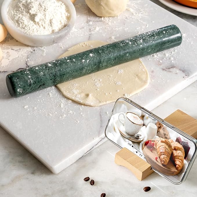 Marble French Rolling Pin for Baking, 12 Inch Non Stick Polished Rolling Pin for Dough, Heavy Dough Roller for Fondant Pizza Pie Crust Cookie Pastry Bread, Kitchen Baking (Indian Green) - Image 7
