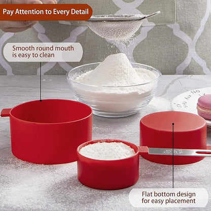 Measuring Cups and Spoons Set of Huygens Kitchen Gadgets 10 Pieces, Stackable Stainless Steel Handle Measuring Cups for Measuring Dry and Liquid Ingredient (Red) - Image 4