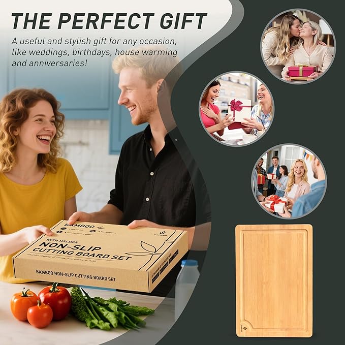 Bamboo Cutting Board Set Non Slip Feet with Holder Over Sink Kitchen Gadgets Seller 2025 First Apartment Must Haves Things Stuff Accessories House Warming Decor Housewarming Hostess Host Gifts - Image 7