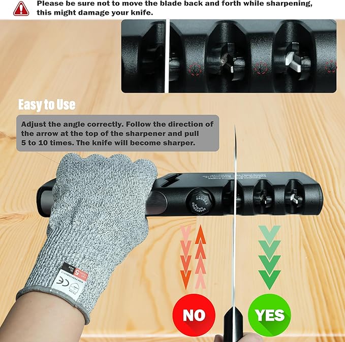 5-Angle Adjustable 10-35 Degree Professional 4-Stage Knife Sharpener, with Cut-Resistant Glove, with Scissors Grinding Slot - Multi-Purpose Precision Tool for Kitchen, Home, Outdoors (Black) - Image 6