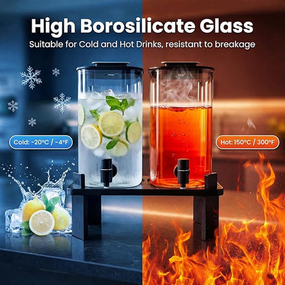 2 PCS 3 Gallon Drink dispenser, Glass Beverage Dispenser With Wood Stand, Large Water Drink Dispensers For Spa, for bars, office waiting room beverage dispenser modern Black - Image 6