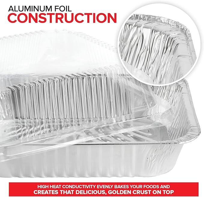 Stock Your Home 9x13 Disposable Baking Pan with Lid (10 Pack) Heavy Duty Aluminum Cake Pans with Lids, Clear Plastic Cover, Food Container for Lasagna, Casserole, Brownie, Rectangular Sheet Tray - Image 4