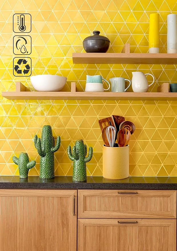 Nucookery Utensil Holder, 6.4" Ceramic Kitchen Utensil Holder for Countertop with Protection Cork Bottom, Vintage Farmhouse Kitchen Decor for Counter (Yellow Sand) - Image 7