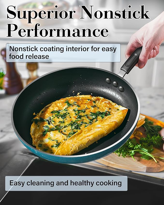 Cook N Home Pots and Pans Nonstick Cookware Set 12-Piece, Kitchen Cooking Set with Frying Pans and Saucepans, Induction Compatible, Turquoise - Image 4