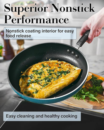Cook N Home Pots and Pans Nonstick Cookware Set 12-Piece, Kitchen Cooking Set with Frying Pans and Saucepans, Induction Compatible, Turquoise - Image 4
