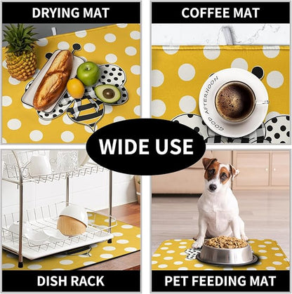 Bee Dish Drying Mat for Kitchen Counter 18x24 Inch Yellow Bumblebee Polka Dots Dishes Pad Cute Honey Bees Dish Draining Microfiber Absorbent Dish Drainer Rack Mat Large Kitchen Accessories - Image 7