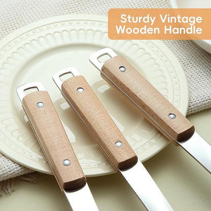 9pcs Cooking Utensils Set 304 Stainless Steel Kitchen Utensils with Wooden Hanlde Metal Kitchen Utensils Soup Ladle Set Dishwasher Safe Kitchen Essentials Set Kitchen Tool Set, Dishwasher Safe - Image 5