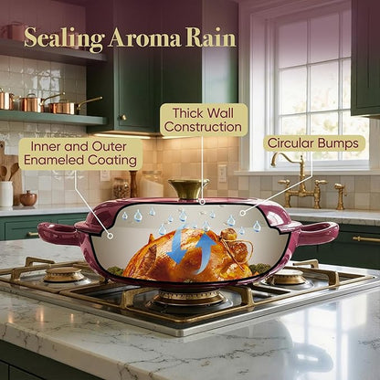 Vintage Style 3 Quart Enameled Cast Iron Braiser, Non Stick Enameled Cast Iron Skillet with Lid, Dutch Oven Skillet with lid up to 500°F for Oven, Stove, Grill, Shallow Dutch Oven for Cook, Bake (Rose) - Image 5
