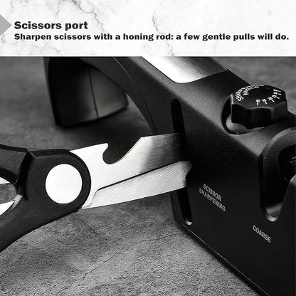 5-Angle Adjustable 10-35 Degree Professional 4-Stage Knife Sharpener, with Cut-Resistant Glove, with Scissors Grinding Slot - Multi-Purpose Precision Tool for Kitchen, Home, Outdoors (Black) - Image 5