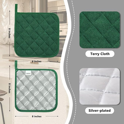 Joyhalo 4 Pack Pot Holders for Kitchen,Cotton Oven Holder with Great Heat Resistance,Non Slip Hot Pads for Kitchen Clearance,Dark Green - Image 2