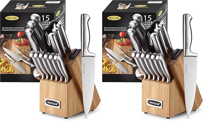 McCook® Knife Sets,German Stainless Steel Knife Block Sets with Built-in Sharpener (Pack of 2) by McCook