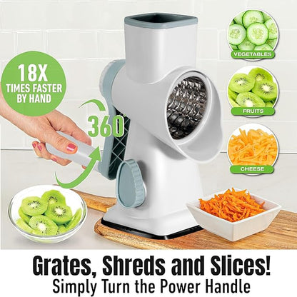Cheese Grater Hand Crank Rotary Vegetables Shredder with Handle, 3-in-1 Graters with Interchangeable Blades and Non-slip Base Multifunctional Slicer for Kitchen - Image 4
