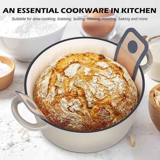 TeamFar 5Qt Dutch Oven, Enameled Cast Iron Dutch Oven with Lid & Dual Handles for Cooking Baking Braising Simmering, Healthy & Sturdy, Oven & Various Stovetops Safe, Non-stick & Easy Clean - Cream White - Image 7