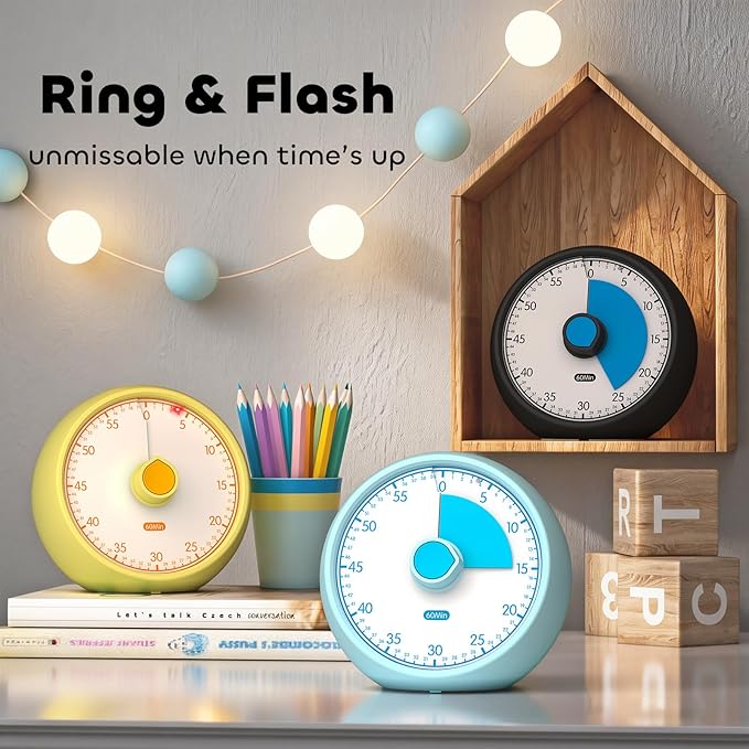 Conchstar Visual Timer for Kids 60-Minute - Countdown Timer with Optional Alarm, Focus Tool for ADHD & Autism, Time Management for Homework, Chores, Office, Kitchen, Teaching & Study Routines (Blue)