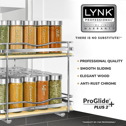 LYNK PROFESSIONAL® Élite™ Pull Out Spice Organization for Cabinets - 10-3/8 inch Wide – Spice Rack for Inside Cabinets – Wood/Chrome - Sliding Spice Rack Organizer for cabinet – Spice Rack - 2 Tier - Image 2
