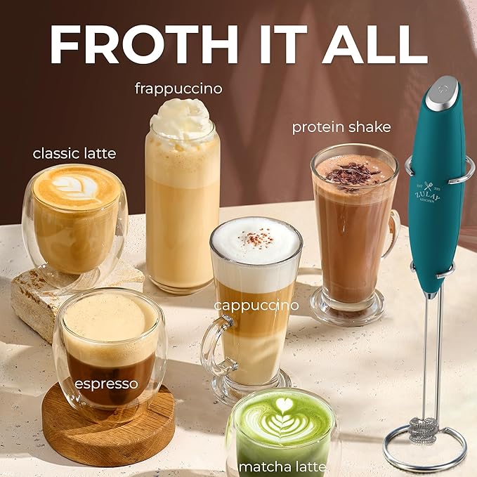 Zulay Kitchen Patented Tornado Triple Whisk Milk Frother with 4 Duracell Batteries – Handheld Foam Maker for Coffee, Lattes, Matcha & Hot Chocolate – Rich, Creamy Froth in Seconds - Vivid Emerald - Image 5