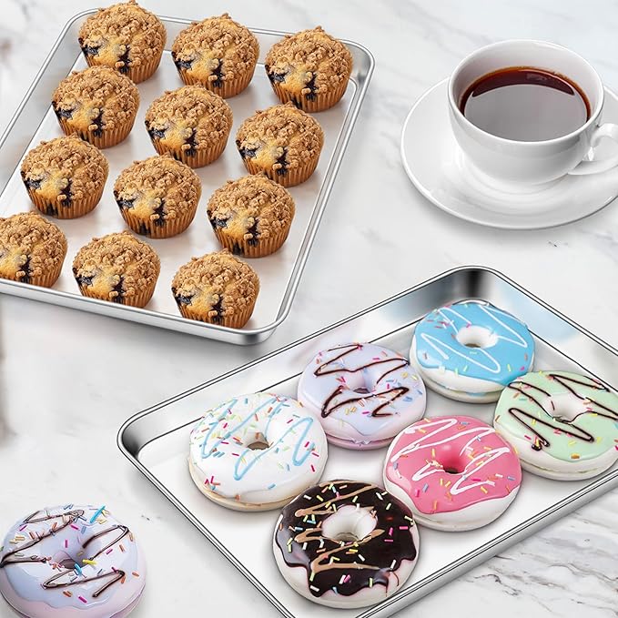 Homikit 2 Pack Baking Sheet, 9 x 13 Inches Stainless Steel Quarter Sheet Pan Set for Baking Cooking Toasting, Metal Cookie Tray Fits Toaster Oven, Non Stick & Rust Free, Dishwasher Safe - Image 7