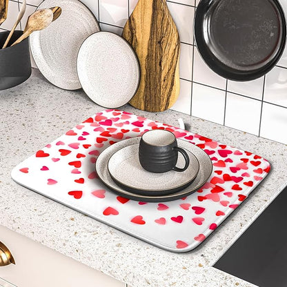Valentines Dish Drying Mat for Kitchen Counter Hearts Holiday Microfiber Absorbent Dish Draining Reusable Washable Foldable 16"x18" - Image 5