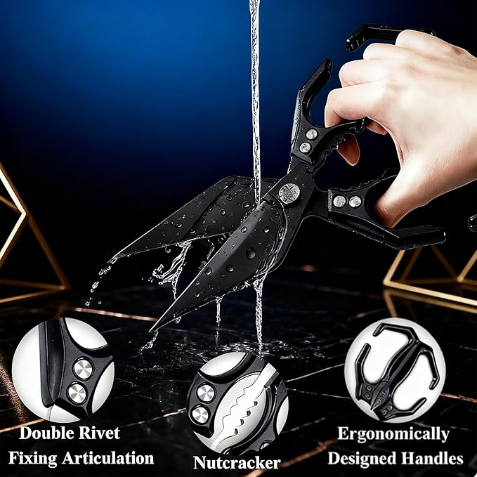 Multifunctional Heavy-Duty Kitchen Shears,Kitchen Shears for Cutting Chicken,Kitchen Scissors for Food, Japanese High-Carbon Steel Culinary Shears,for Chicken,Bone Cutting,Christmas Gifts (Pure Black)