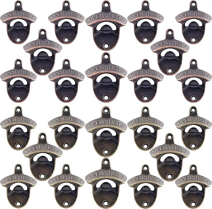 24 PCS Beer Opener Wall Mounted Bulk, Antique Copper Bronze Wall Bottle Opener Mountable for Wood DIY