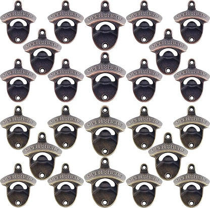 24 PCS Beer Opener Wall Mounted Bulk, Antique Copper Bronze Wall Bottle Opener Mountable for Wood DIY