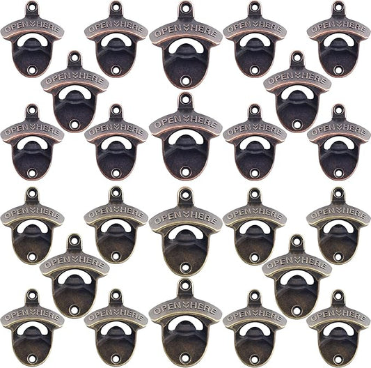 24 PCS Beer Opener Wall Mounted Bulk, Antique Copper Bronze Wall Bottle Opener Mountable for Wood DIY