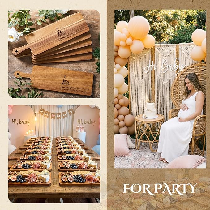 Nuenen 10 Pcs Wood Cutting Board with Handle 16.1 x 4.7 Inch Acacia Bamboo Wooden Serving Kitchen Chopping Boards for Pizza, Bread, Cheese, Charcuterie, Fruit, Vegetables(Narrow Acacia) - Image 5