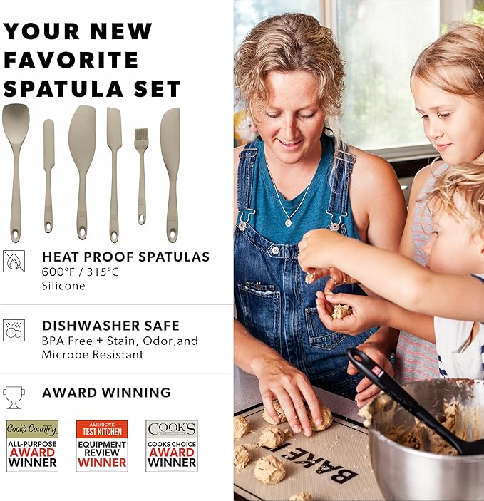 DI ORO 6-Piece Silicone Spatula Set - Rubber Kitchen Utensils for Baking, Cooking & Mixing - Heat-Resistant 600°F BPA Free Spatulas for Nonstick Cookware - Dishwasher Safe (Clay)