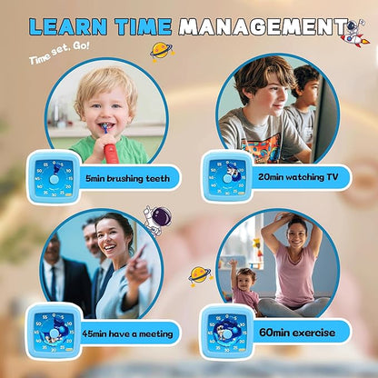 Visual Timer for Kids, 60-Minute Countdown Timer for Classroom Office Kitchen, Pomodoro Timer Spaceman Pattern, Time Management Tools with Silent Operation,Desk Time Clock for Kids and Adults