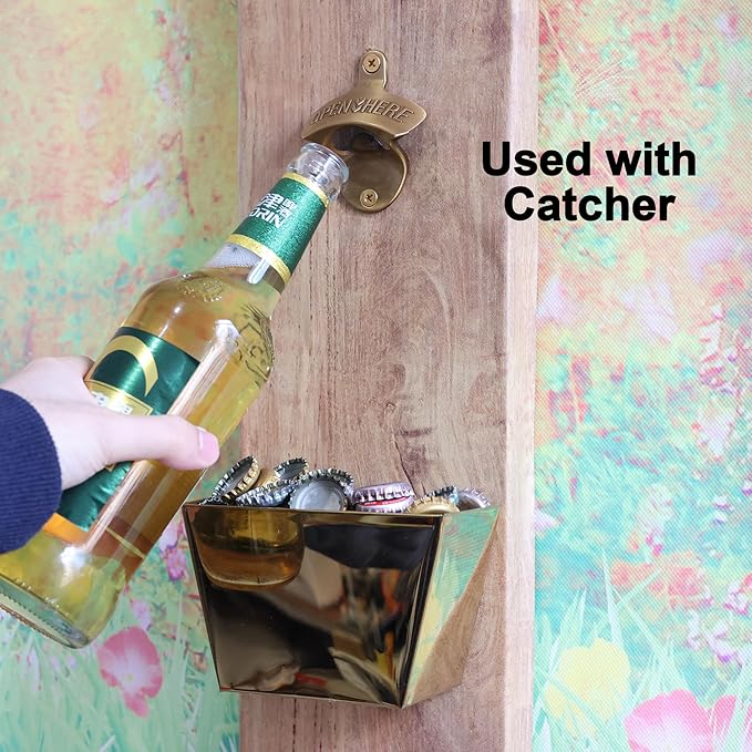 Aintque Gold Bottle Opener Wall Mounted Stainless, Mountable Beer Cap Opener Outdoor for Bar KTV DIY (Pack of 2) - Image 3
