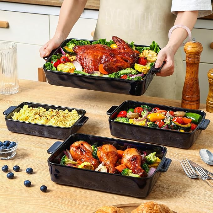 VICRAYS Ceramic Bakeware Set, Porcelain Rectangular Lasagna Pans Casserole Dish Set for Baking, Cooking, Kitchen, Cake Dinner, Banquet and Daily Use, 4 PCS, Blue(9.52"/11.06"/11.77"/14.56") - Image 6