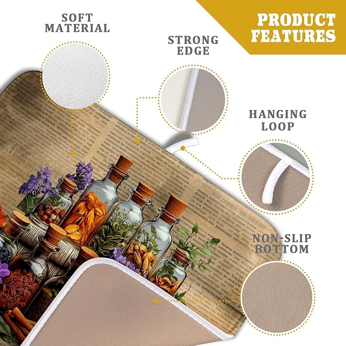 Vintage Kitchen Dish Drying Mat - Spice Bottle Decorative Dish Sink Rack Pad 16 X 18 Inch - Image 4