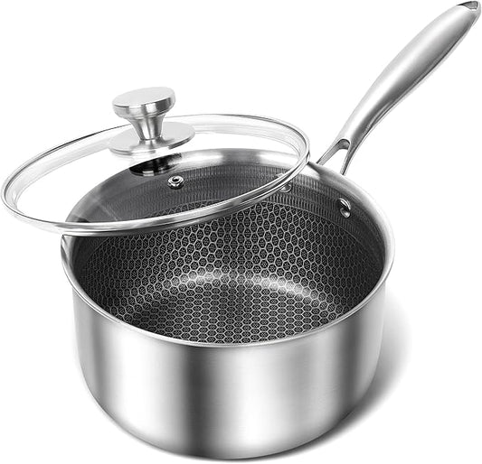 MICHELANGELO 3 Quart Saucepan with Lid, Premium Triple Ply Stainless Steel Sauce Pan with Lid, Sauce Pot with Honeycomb Interior - 3QT by Michelangelo