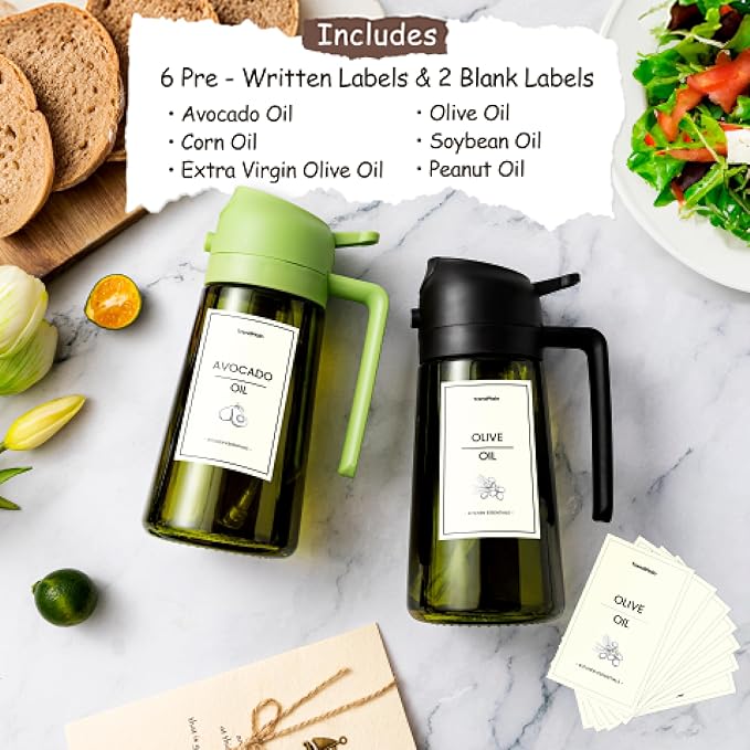 TrendPlain - Original 16oz/470ml Olive Oil Dispenser Bottle for Kitchen Gadgets and Air Fryer Accessories - Olive Oil Sprayer for Cooking w/Stickers - Sky Blue - Image 2