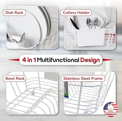 Better Houseware Dish Drying Rack, Space-Saving Dish Drainer Rack for Kitchen Counter, Coated Steel Kitchen Dish Strainer 2-Piece Set with Utensil Holder, White - Image 3