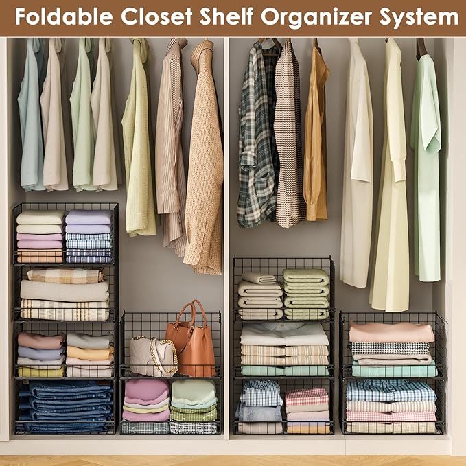 Yociyoga 3-Tier Stackable Closet Organizers and Storage Shelves, Foldable Closet Shelf Organizer, Stackable Storage Bins Drawers for Closet Organizer System, Black(Patent No. 30022416) - Image 6
