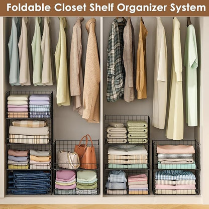 Yociyoga 3-Tier Stackable Closet Organizers and Storage Shelves, Foldable Closet Shelf Organizer, Stackable Storage Bins Drawers for Closet Organizer System, Black(Patent No. 30022416) - Image 6