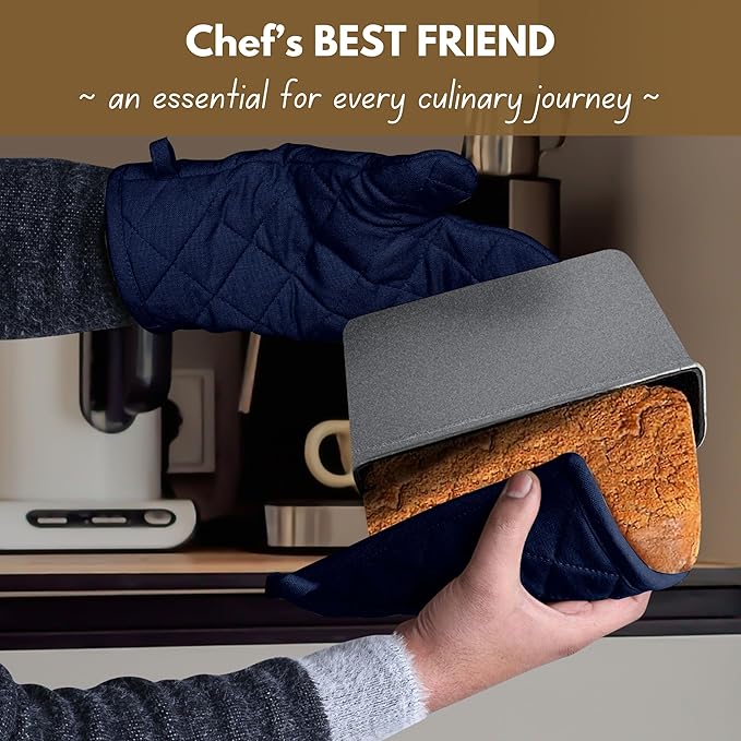 Native Fab 4 Piece Set - 2 Oven Mitts & 2 Potholders, Heat Resistant, 100% Cotton, Quilted Design, Non-Slip Grip, Machine Washable, Ideal for Baking, Cooking, BBQ, Kitchen Protection - Navy Blue - Image 2
