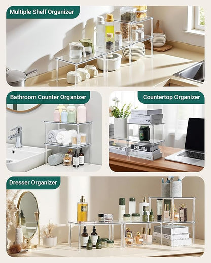 Bobomoment Acrylic Cabinet Organizer, Set of 4 Spice Rack Organizer for Cabinet, Desk Countertop Shelf Organizer, Pantry Kitchen Storage and Organization, Stackable Shelves House Essentials for Gift - Image 2