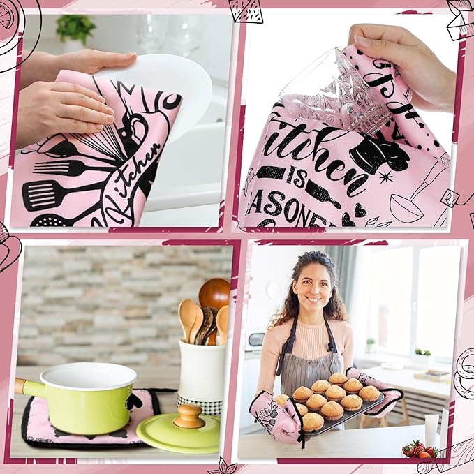 Leinuosen 8 Pcs Kitchen Towels and Oven Mitts Sets Pot Holders Dishcloths Set Kitchen Decorative Accessories Absorbent Potholders Heat Resistant for Chef Baking Cooking - Image 7
